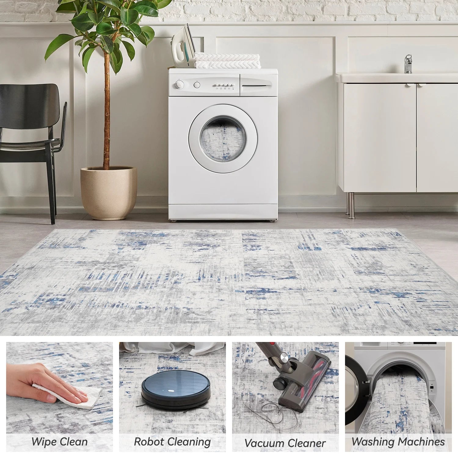 5'X7' Area Rugs for Living Room Modern Abstract Area Rugs Machine Washable Rugs Soft Neutral Carpet Rugs for Bedroom Dining Room Office Playroom Aesthetic Home Decor Non Slip Rug Navy Blue