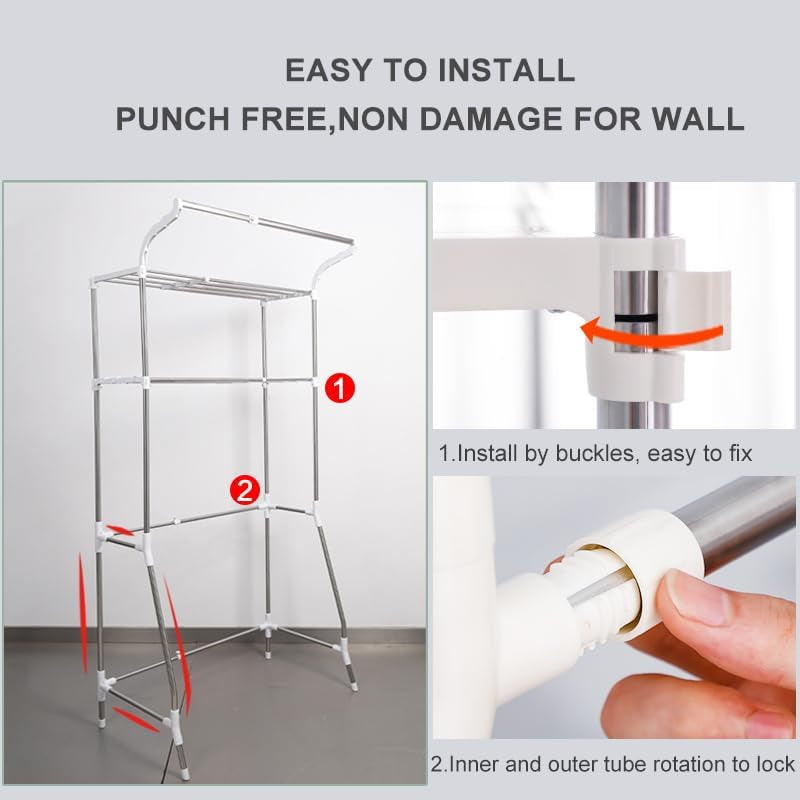 over the Toilet Storage Shelf Bathroom Space Saving Organizer Rack Adjustable Stand 2-Tier Wire Shelving Units with Clothes Hanging Rod Rail and Transparent Spacer - Ivory