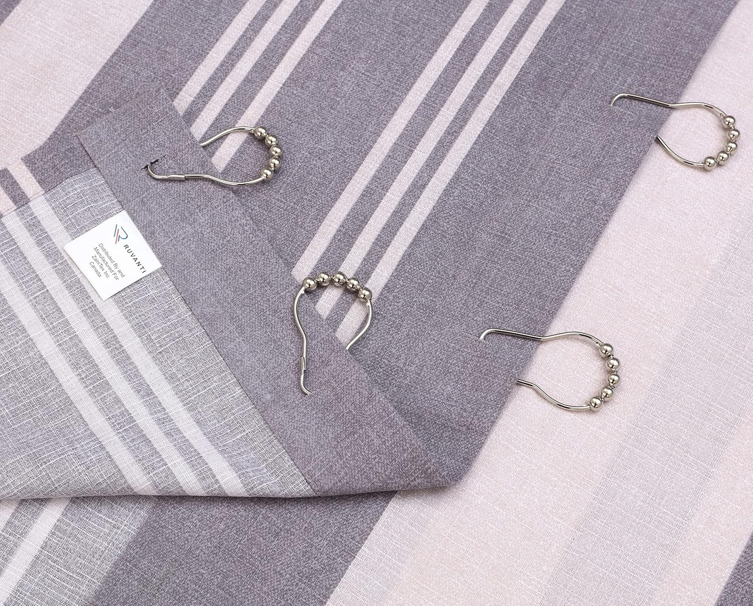Shower Curtains 72X72 Inch Cotton Blend, Bathroom Shower Curtain Aspid Grey Stripe. Fabric Shower Curtains Set Is Soft, Washable, Decorative, Quick Dry, Water Resistant with 12 Curtain Hooks.