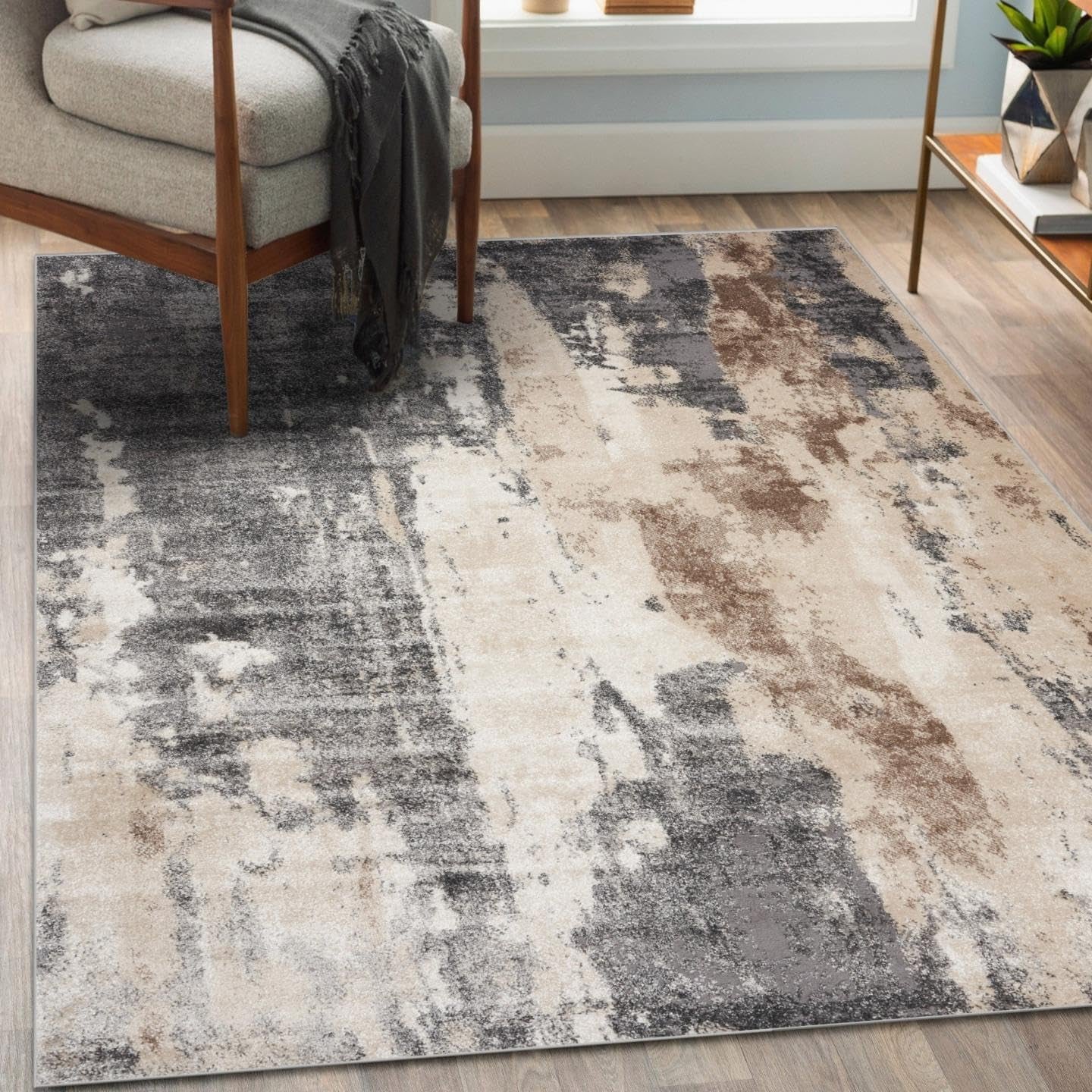 Euston Collection Gray-Gray 4X5 Modern Abstract Area Rug