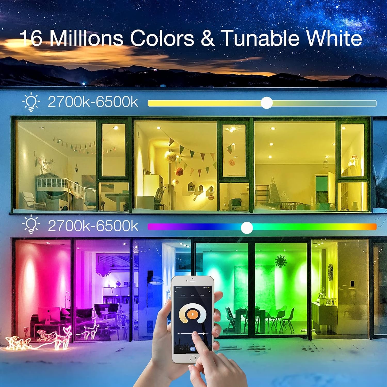Smart Light Bulbs, RGBCW Wifi Multicolor Led Light Bulbs Compatible with Alexa & Google Home Assistant, A19 E26 9W 60W Equivalent 800Lumen, App Control, No Hub Required, 6 Pack