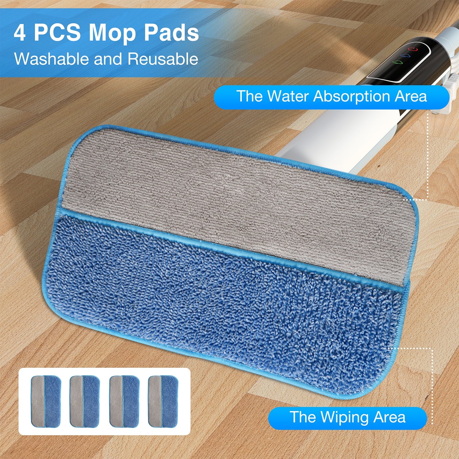 Steam Mop, Floor Steamer with 4 Washable Pads, Steam Cleaner for Cleaning Hard Floors, Carpet