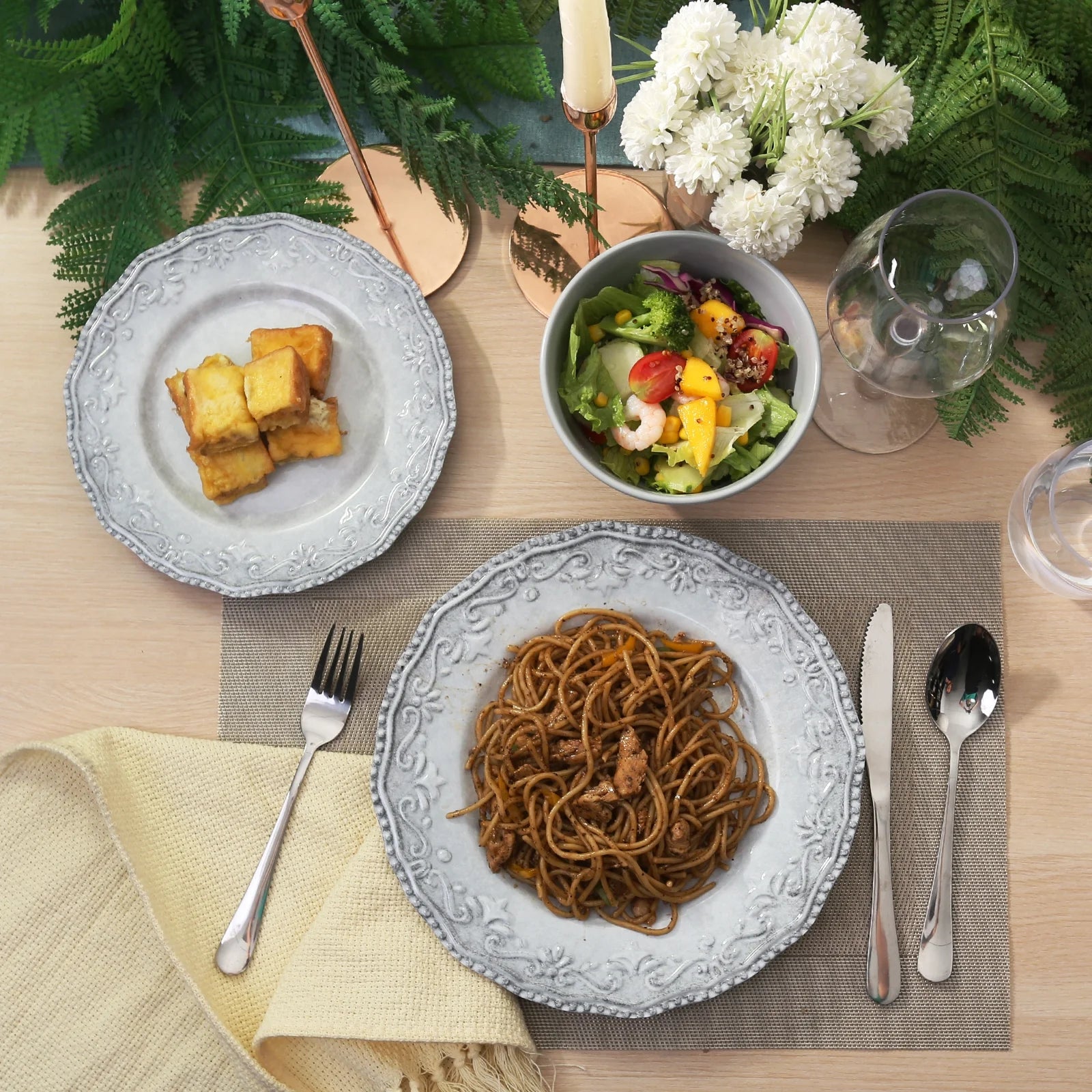 12-Piece Dinnerware Set, Melamine Dishes Set with Bowls and Plates, Dinner Service for 4, Dishwasher Safe, Gray