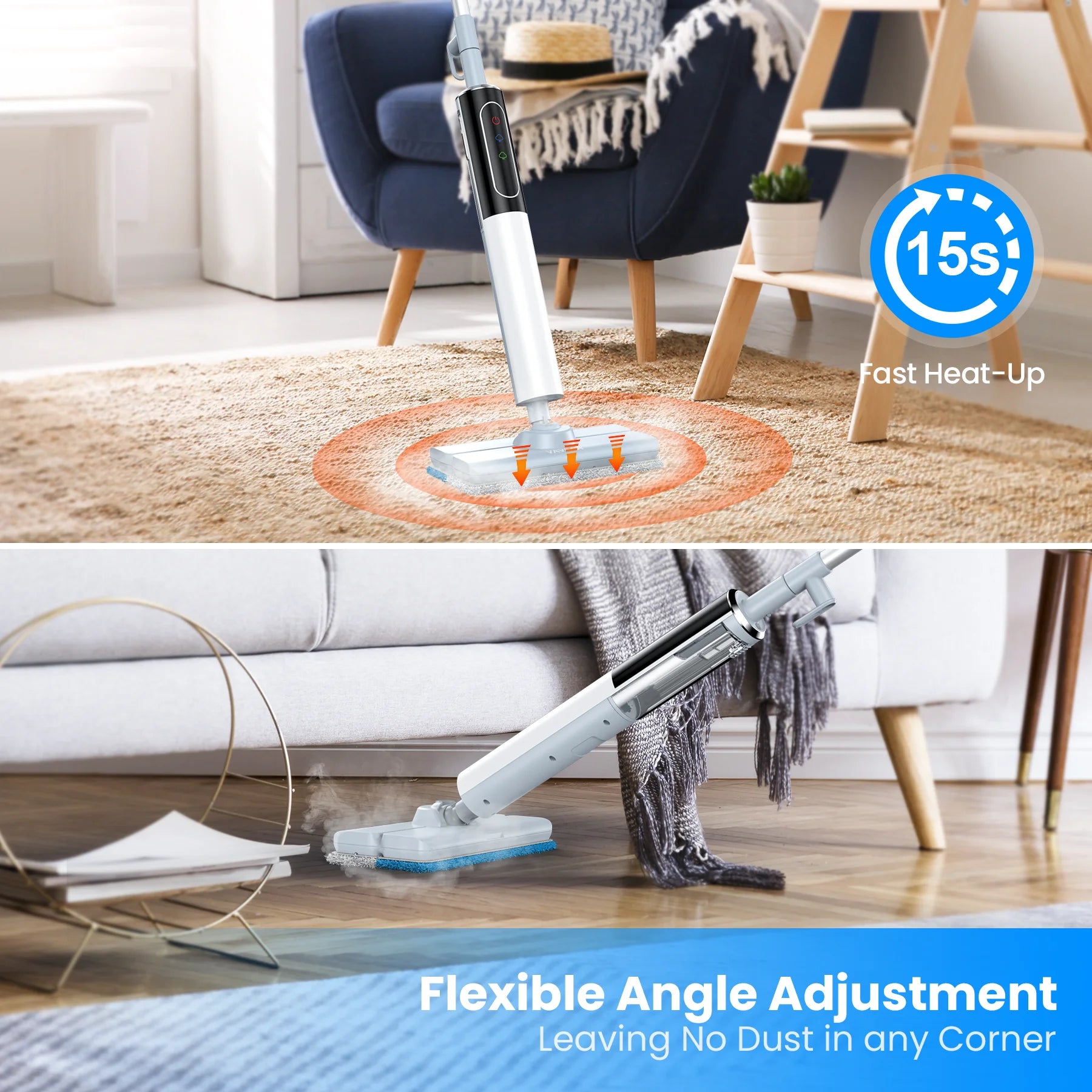 Steam Mop, Floor Steamer with 4 Washable Pads, Steam Cleaner for Cleaning Hard Floors, Carpet
