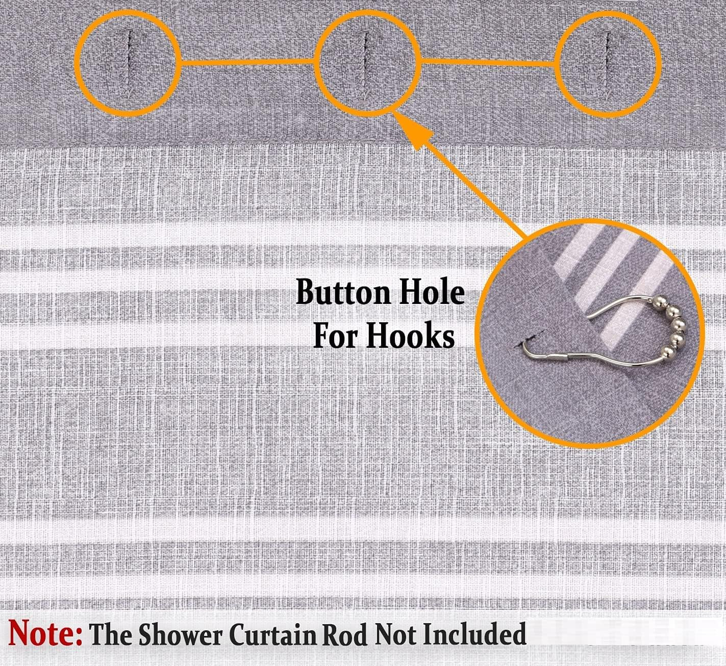 Shower Curtains 72X72 Inch Cotton Blend, Bathroom Shower Curtain Aspid Grey Stripe. Fabric Shower Curtains Set Is Soft, Washable, Decorative, Quick Dry, Water Resistant with 12 Curtain Hooks.