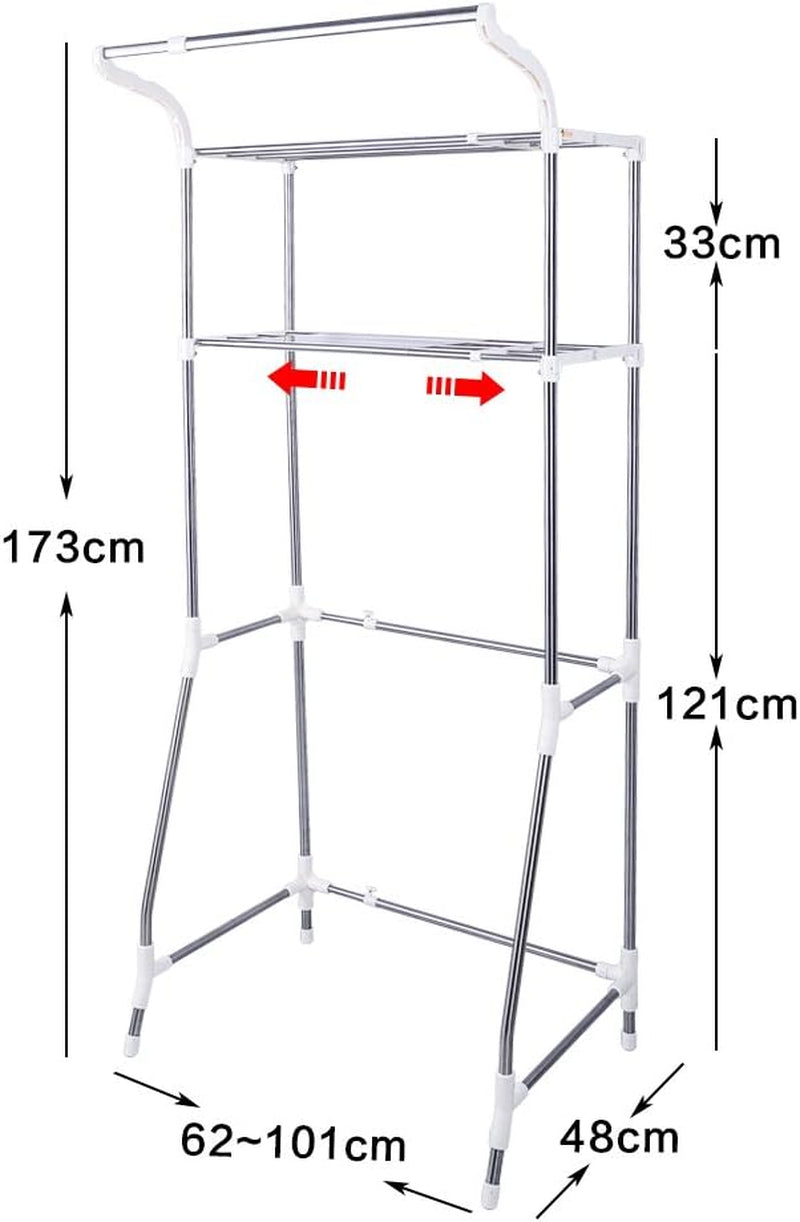 over the Toilet Storage Shelf Bathroom Space Saving Organizer Rack Adjustable Stand 2-Tier Wire Shelving Units with Clothes Hanging Rod Rail and Transparent Spacer - Ivory