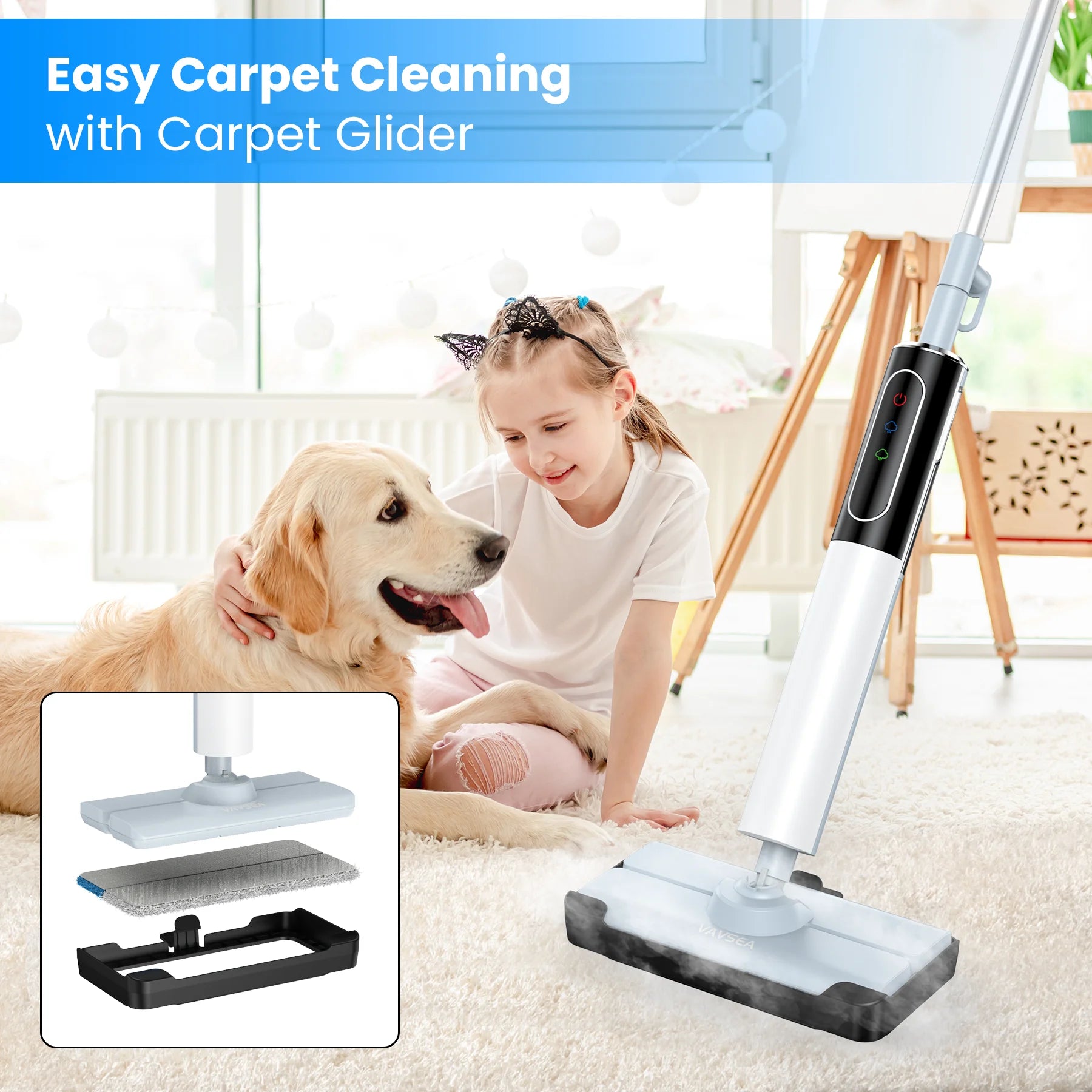 Steam Mop, Floor Steamer with 4 Washable Pads, Steam Cleaner for Cleaning Hard Floors, Carpet