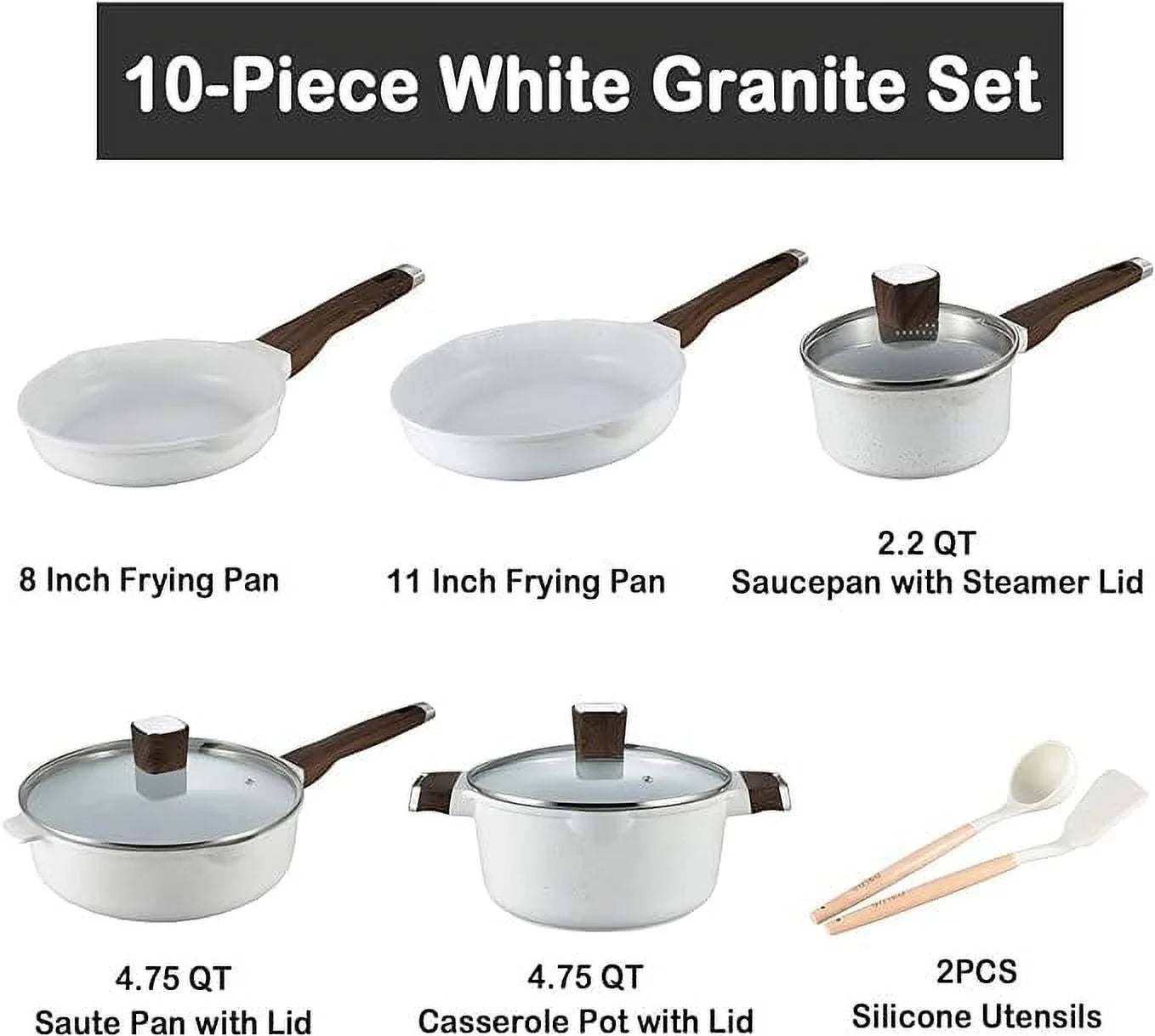 10 Piece Nonstick Granite Cookware Set, Silicone