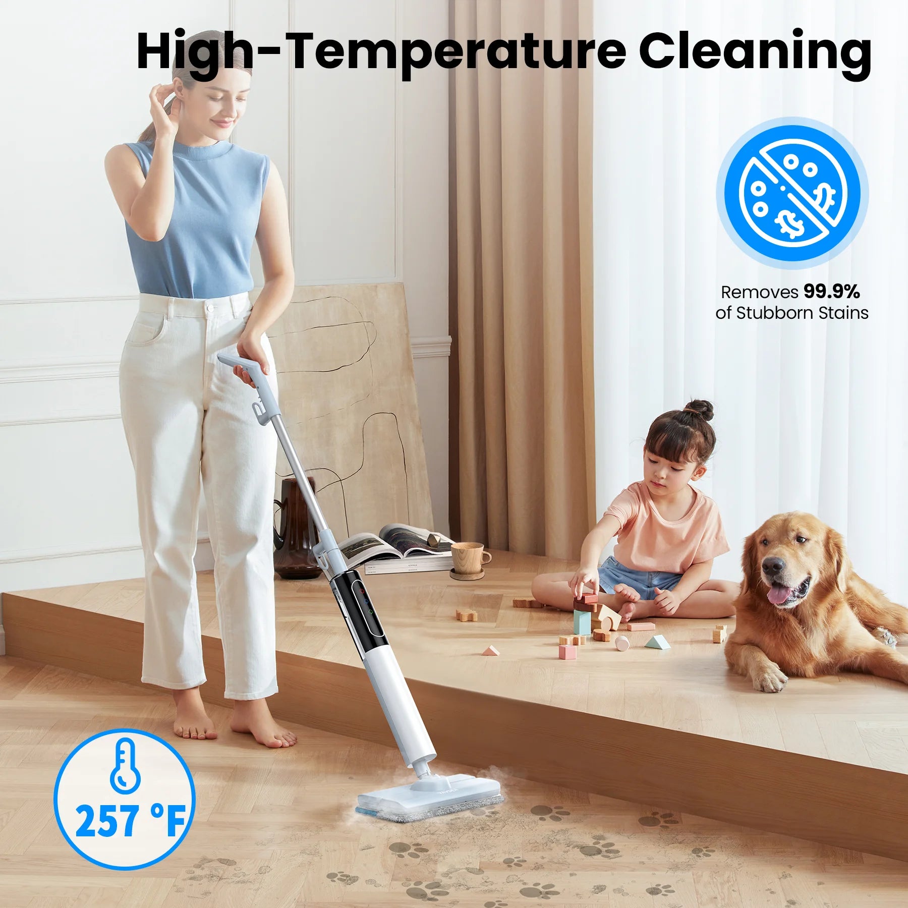 Steam Mop, Floor Steamer with 4 Washable Pads, Steam Cleaner for Cleaning Hard Floors, Carpet