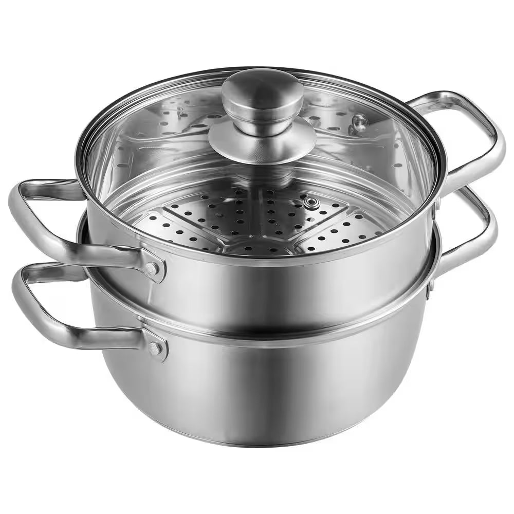 Steamer Pot 9.5 In. Steamer Pot for Cooking with 5 Qt. Stock Pot and Vegetable Steamer Stainless Steel Food Steamer