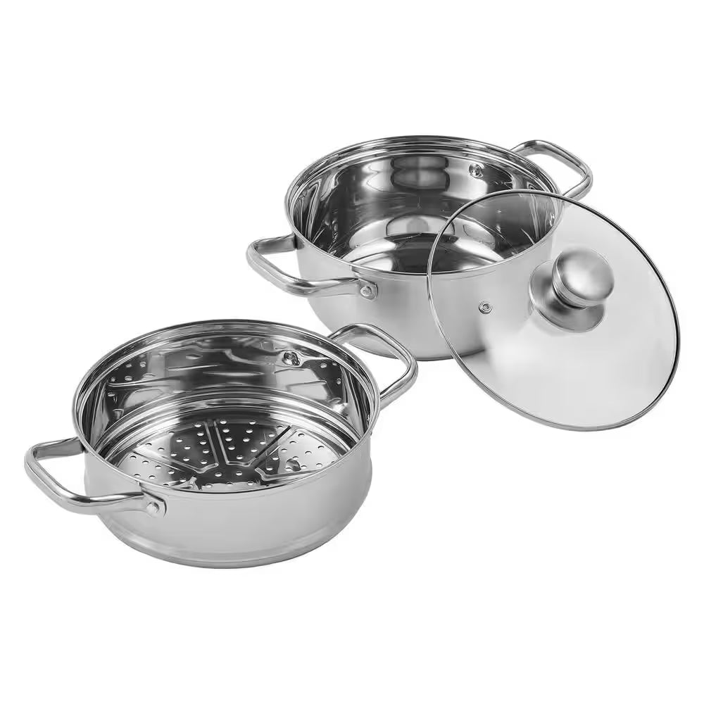 Steamer Pot 9.5 In. Steamer Pot for Cooking with 5 Qt. Stock Pot and Vegetable Steamer Stainless Steel Food Steamer