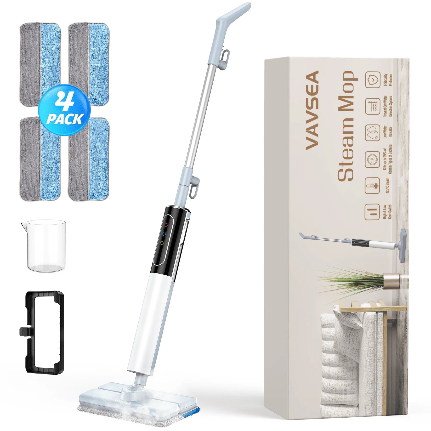 Steam Mop, Floor Steamer with 4 Washable Pads, Steam Cleaner for Cleaning Hard Floors, Carpet