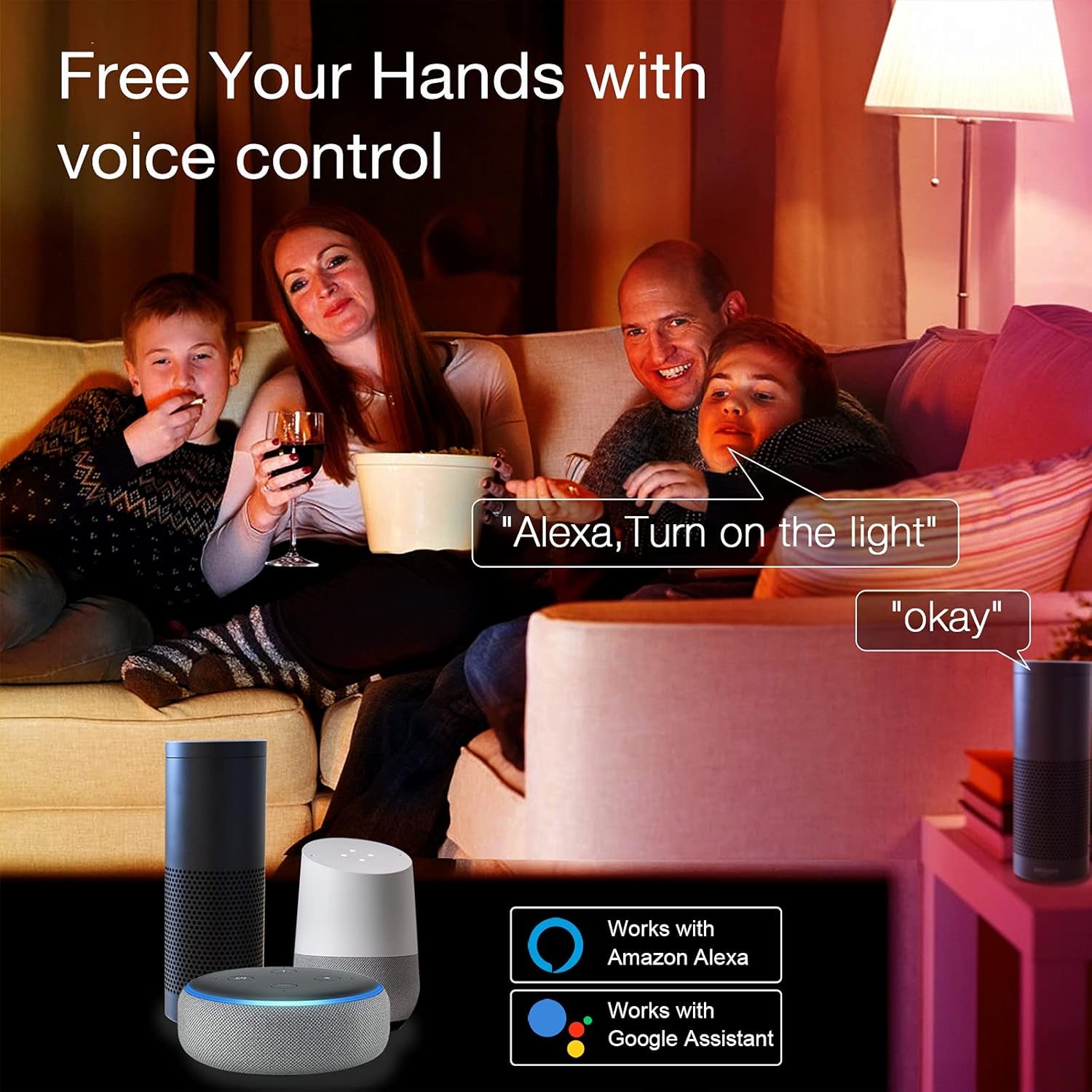 Smart Light Bulbs, RGBCW Wifi Multicolor Led Light Bulbs Compatible with Alexa & Google Home Assistant, A19 E26 9W 60W Equivalent 800Lumen, App Control, No Hub Required, 6 Pack