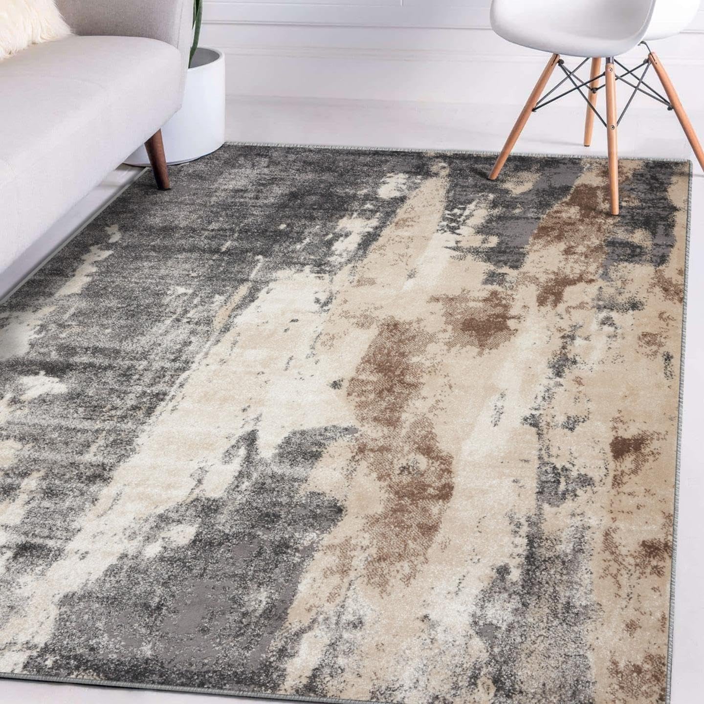 Euston Collection Gray-Gray 4X5 Modern Abstract Area Rug