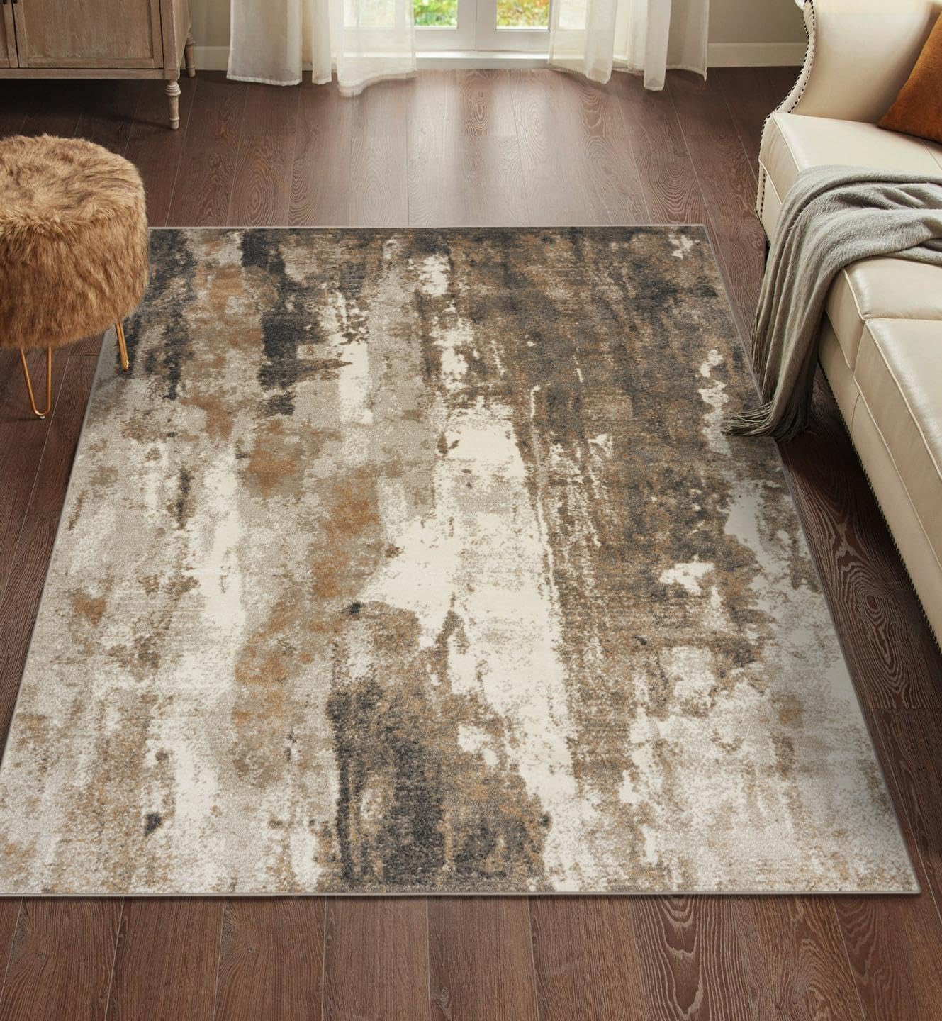 Lagos Collection Beige 8X10 Abstract Area Rug