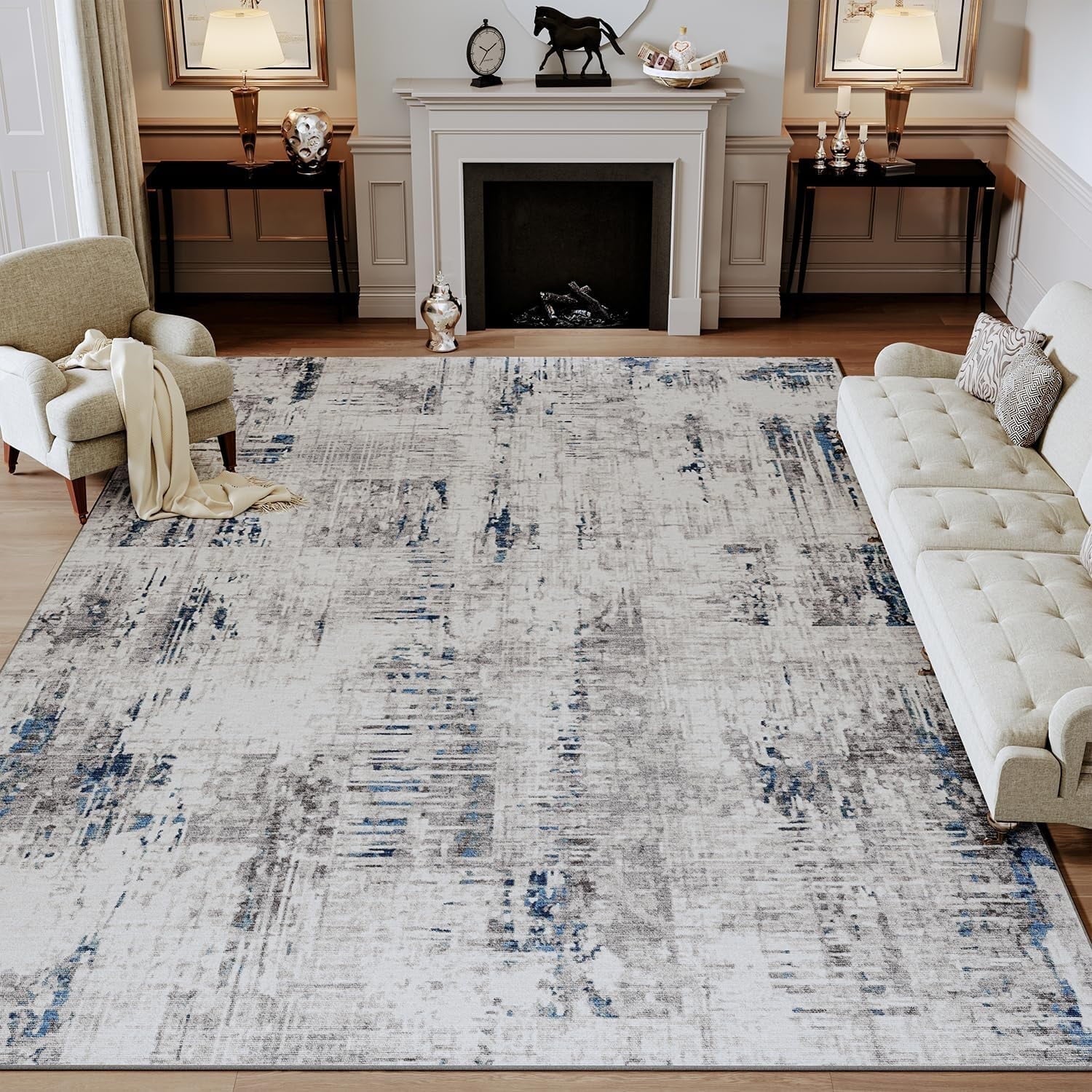 5'X7' Area Rugs for Living Room Modern Abstract Area Rugs Machine Washable Rugs Soft Neutral Carpet Rugs for Bedroom Dining Room Office Playroom Aesthetic Home Decor Non Slip Rug Navy Blue